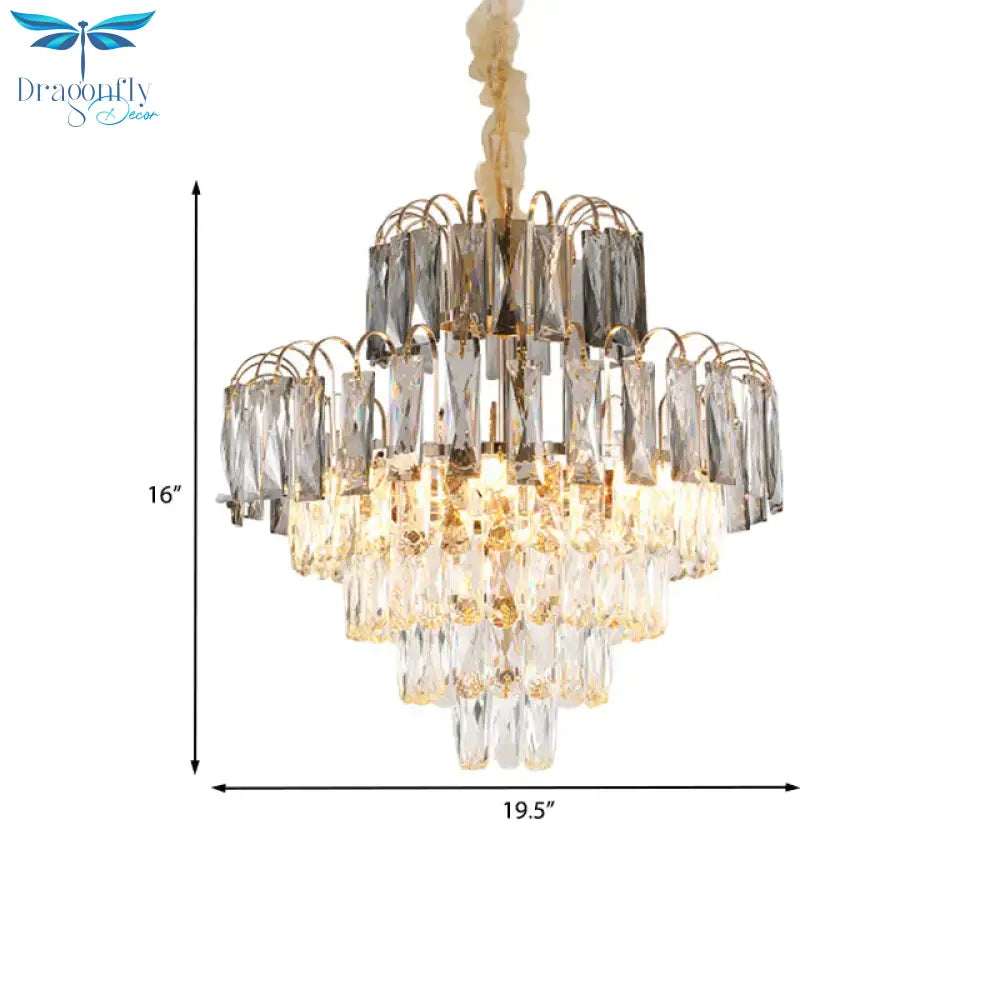 10 - Light Tiered Tapered Pendant Lamp Postmodern Clear Beveled Crystal Chandelier Lighting