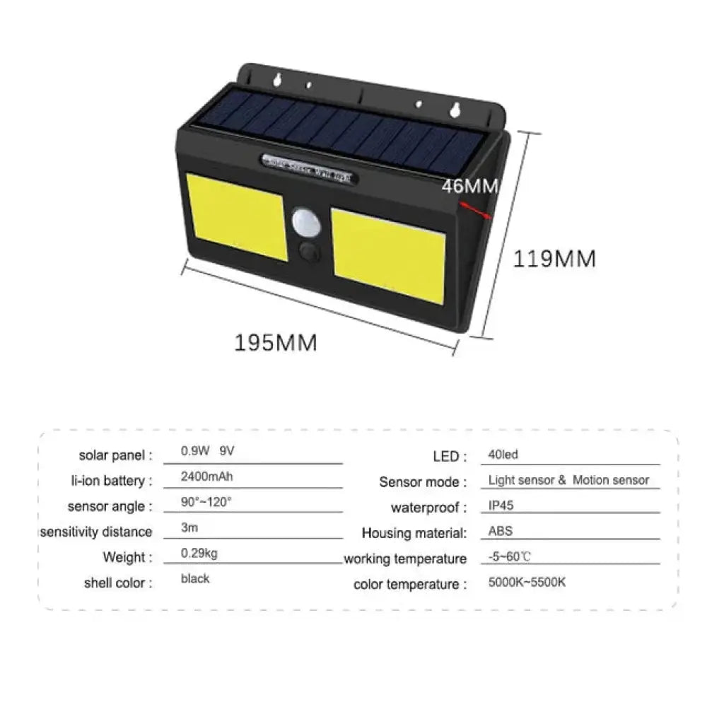100 Leds Outdoor Solar Wall Lamp Pir Motion Sensor Porch Lights Ip65 Sunlight Powered For Street