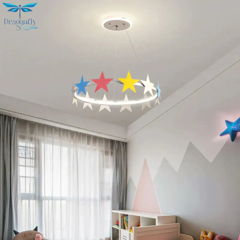 19.5’/23.5’ Dia Metal Ring Chandelier Light With Star Decoration Cartoon Led Suspension In