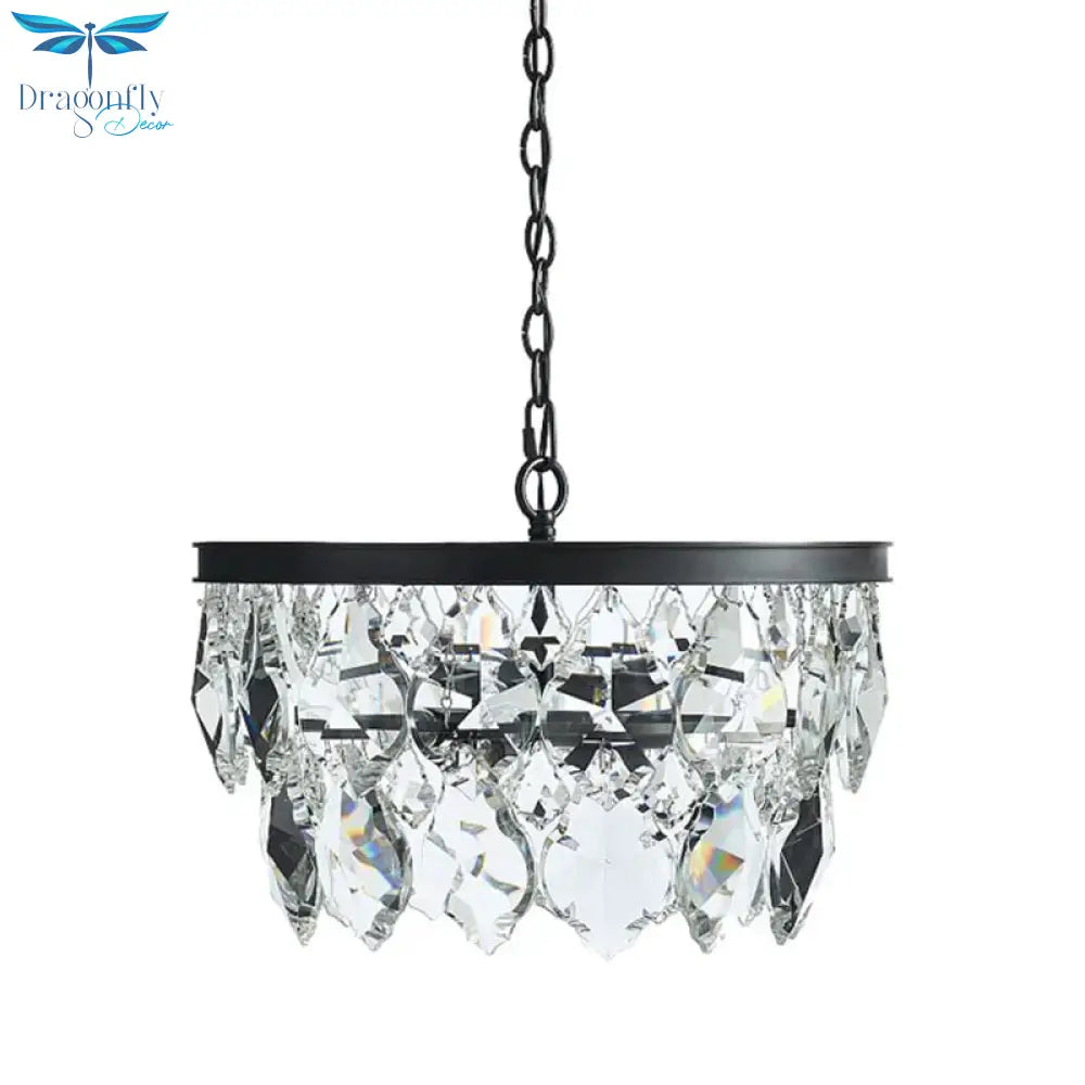 2 - Layer 3 Heads Black Hanging Lamp With Crystals For Dining Room