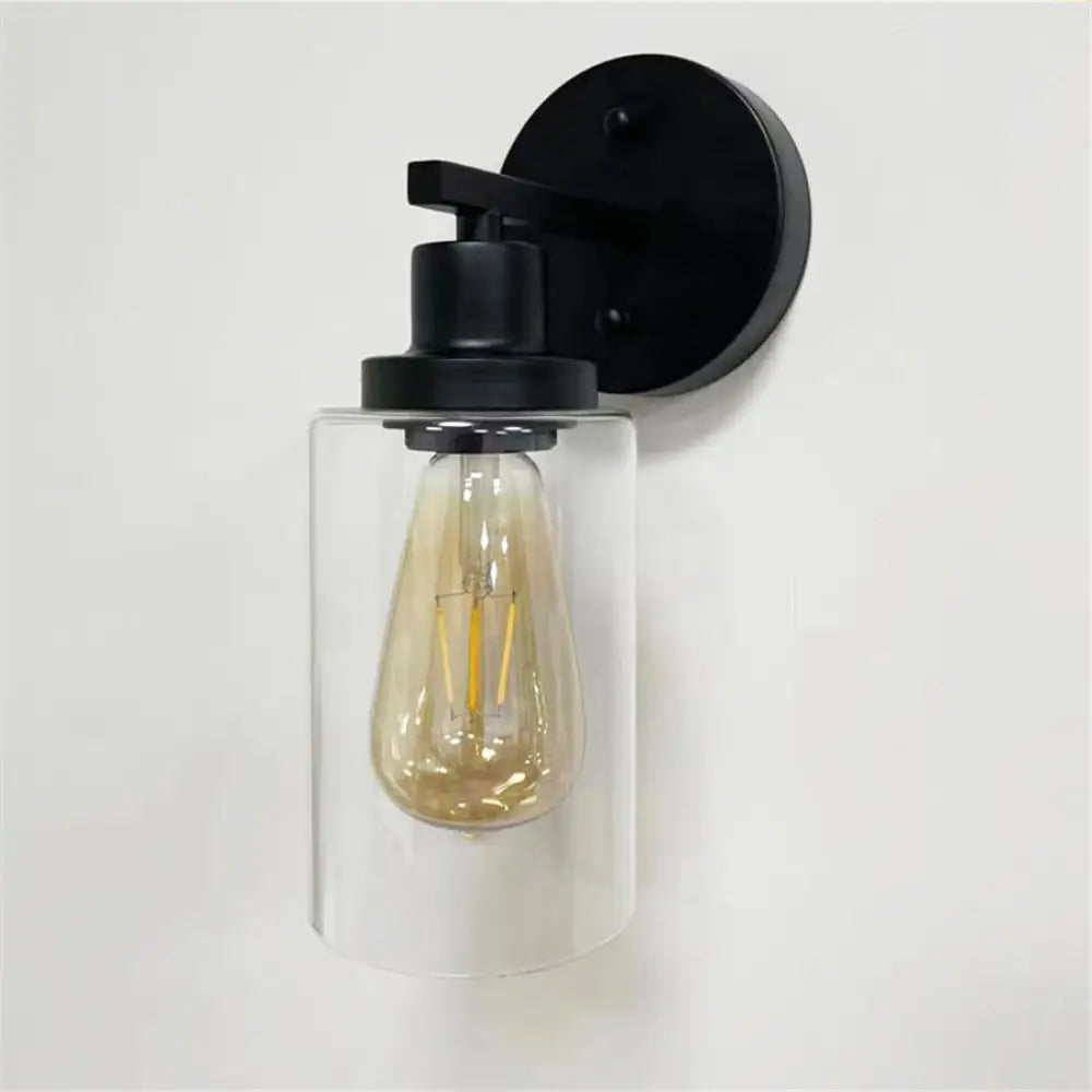 2 - Light Bathroom Vanity Light Fixtures Vintage Industrial Metal Glass Sconces Matte Black Wall