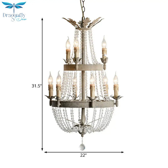 2 - Tier Double Height Modern Clear Crystal 9 Heads Chandelier
