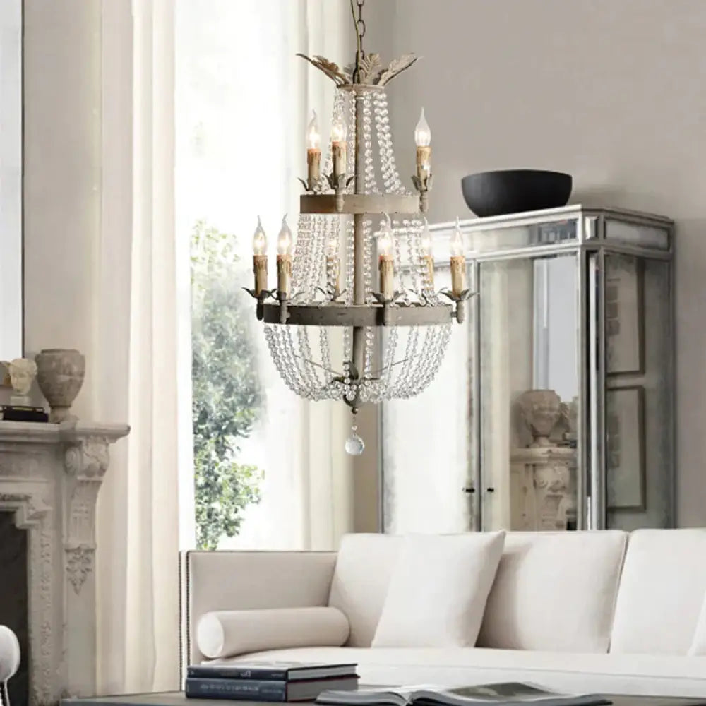 2 - Tier Double Height Modern Clear Crystal 9 Heads Chandelier