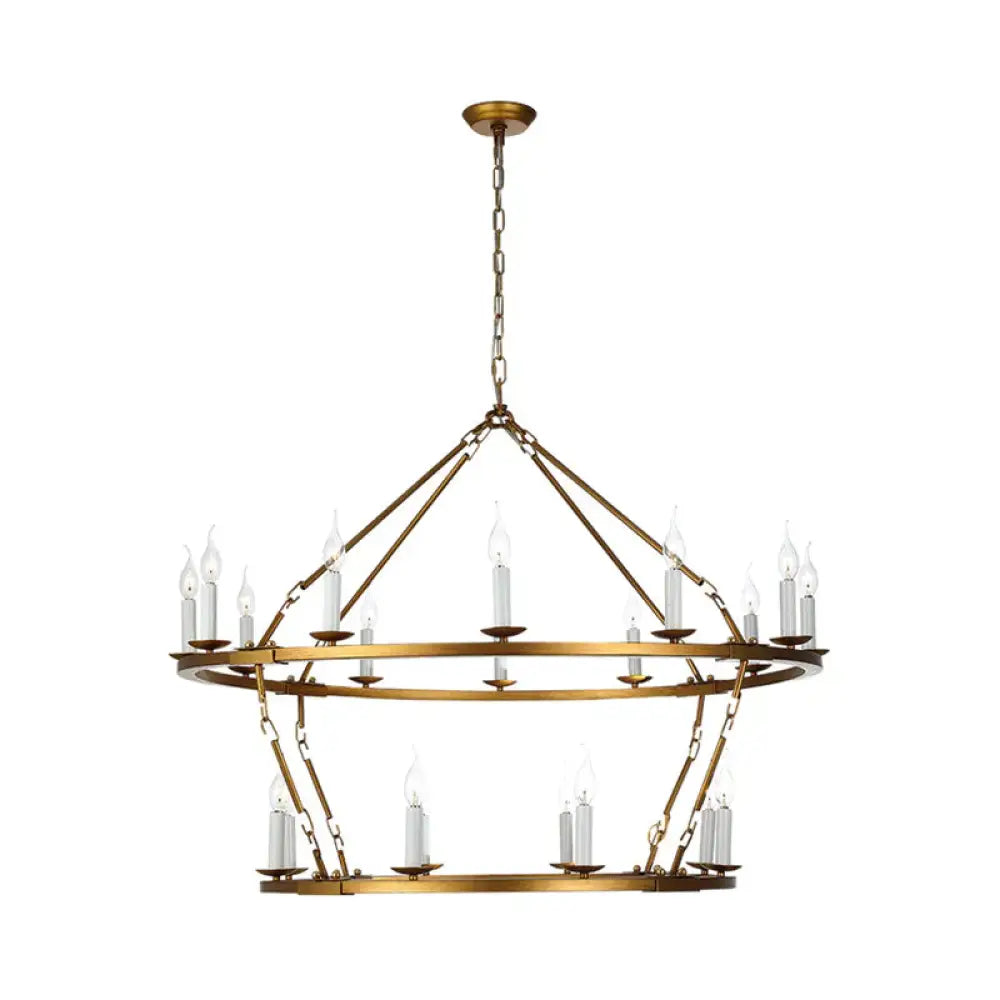 2 - Tiered Chandelier Contemporary Metal 20 Heads Gold Hanging Lamp Kit For Living Room