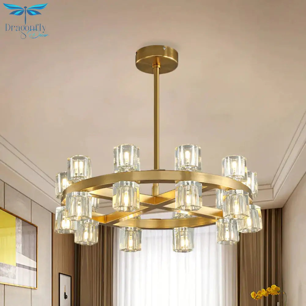 20 - Light Brass Crossed Circle Chandelier For Living Room