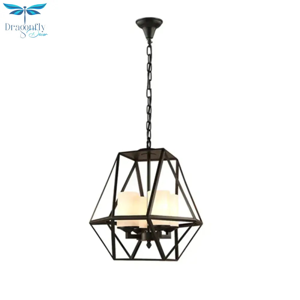 3/4 Lights Ceiling Light Traditional Geometric Frosted Glass Hanging Chandelier In Black With