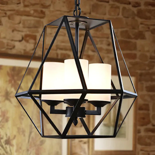 3/4 Lights Ceiling Light Traditional Geometric Frosted Glass Hanging Chandelier In Black With