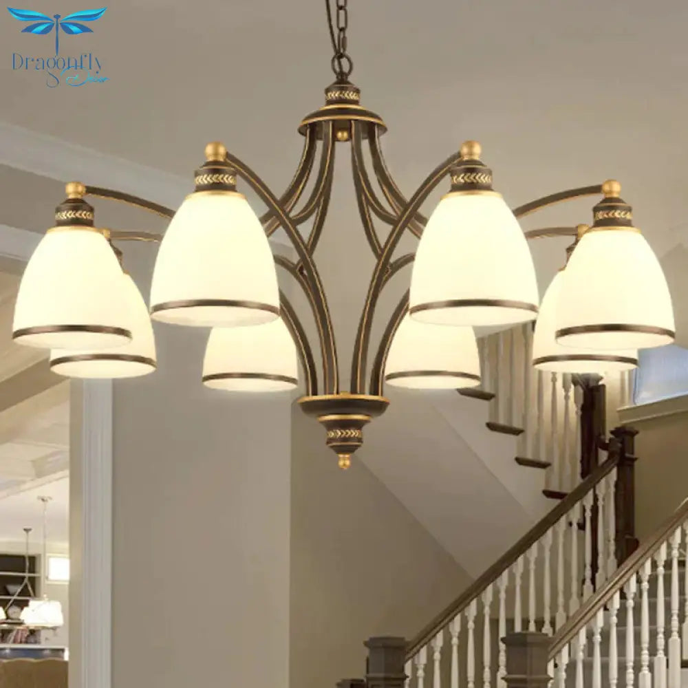 3/6/8 Bulbs Tapered Chandelier Light Traditional Black Frosted Glass Hanging Ceiling Fixture For