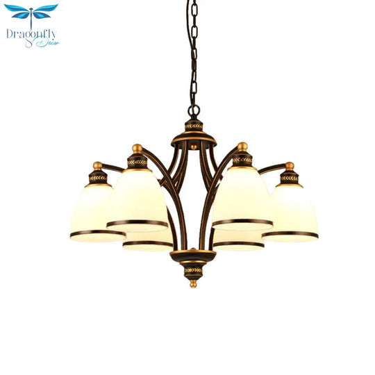 3/6/8 Bulbs Tapered Chandelier Light Traditional Black Frosted Glass Hanging Ceiling Fixture For