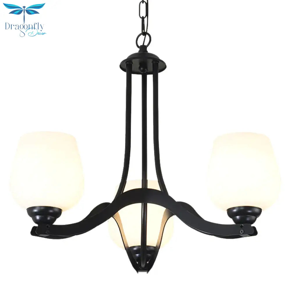 3/6/8 Lights Ceiling Lamp Sputnik Frosted Glass Traditional Living Room Chandelier In Black With