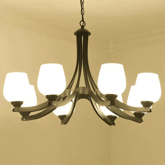 3/6/8 Lights Ceiling Lamp Sputnik Frosted Glass Traditional Living Room Chandelier In Black With