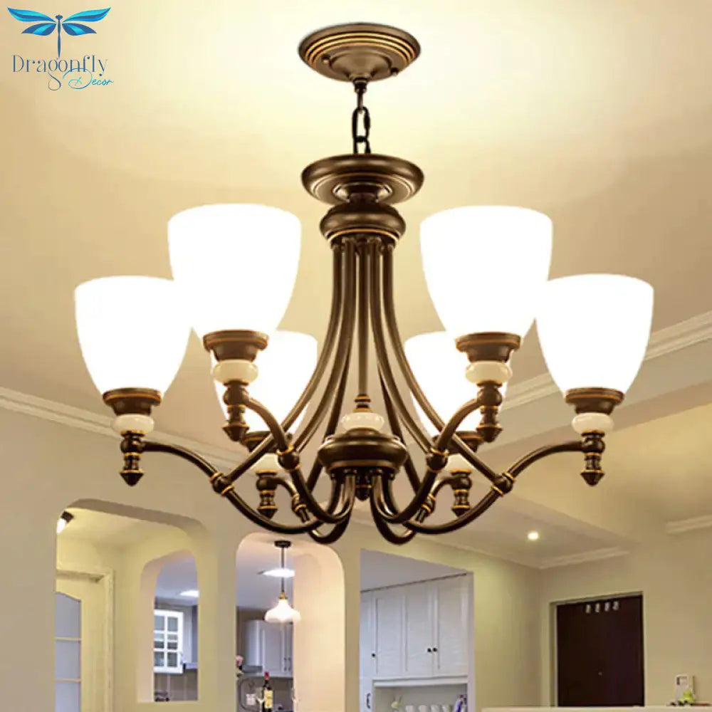 3/6/8 Lights Chandelier Light Sputnik White Glass Classic Dining Room Ceiling Lamp With Cup Shaped