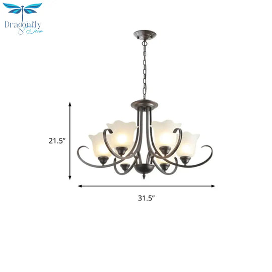 3/6/8 Lights Flared Chandelier Traditional Pewter Frosted Glass Pendant Light Fixture For Living