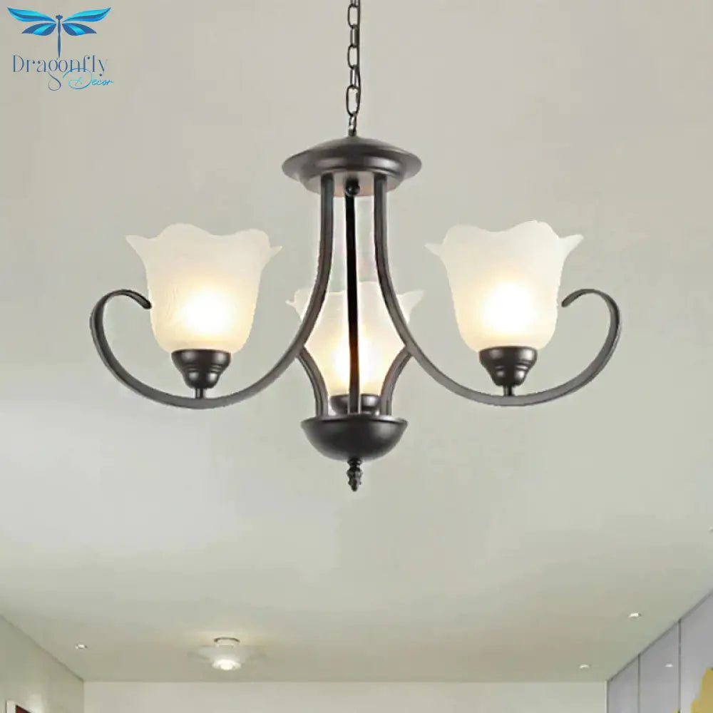 3/6/8 Lights Flared Chandelier Traditional Pewter Frosted Glass Pendant Light Fixture For Living