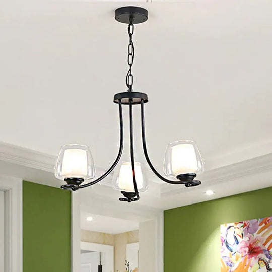 3/6 Bulbs Ceiling Lamp Sputnik Double - Layered Glass Traditional Dining Room Chandelier In Black 3