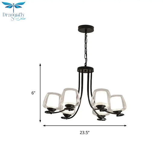 3/6 Bulbs Ceiling Lamp Sputnik Double - Layered Glass Traditional Dining Room Chandelier In Black