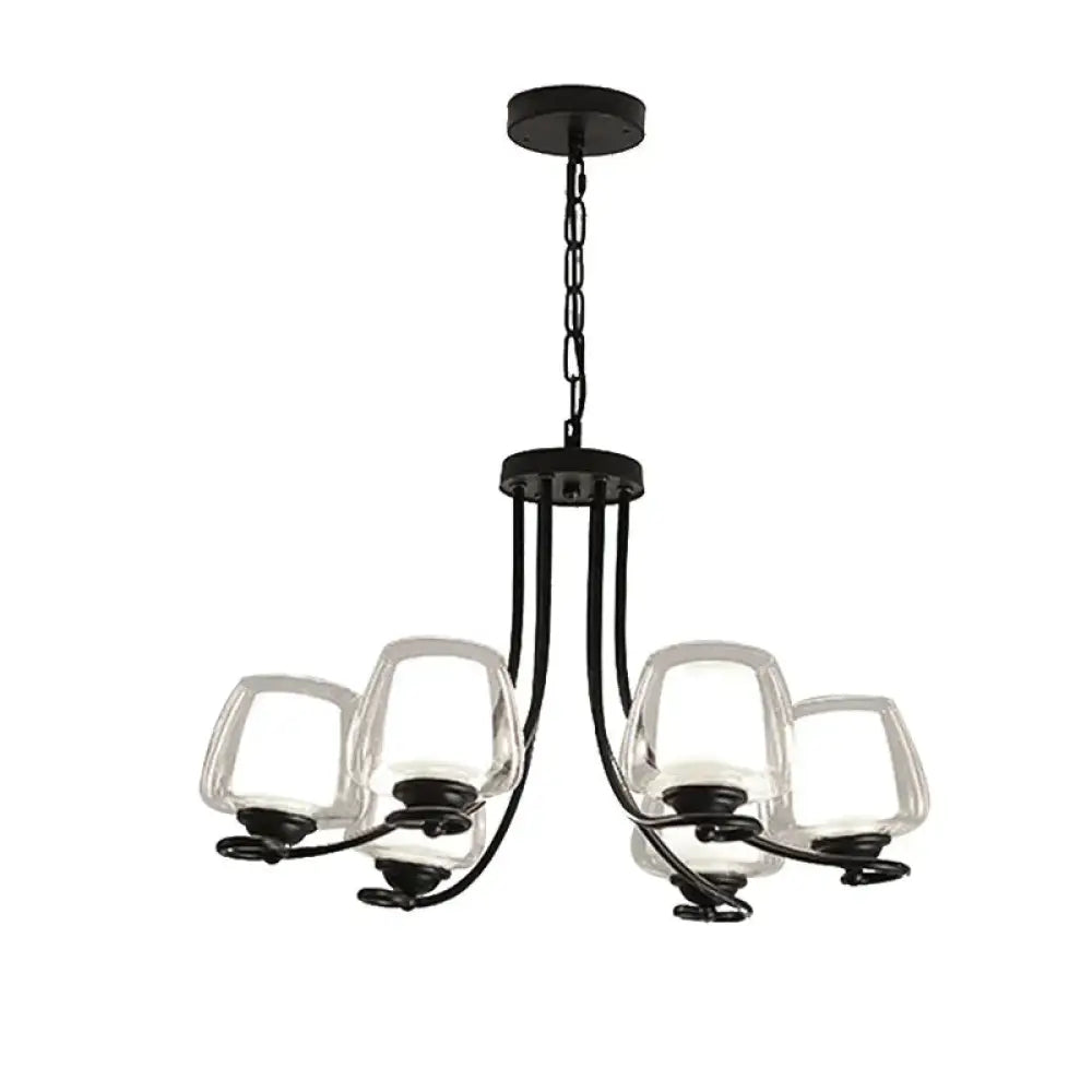 3/6 Bulbs Ceiling Lamp Sputnik Double - Layered Glass Traditional Dining Room Chandelier In Black 6