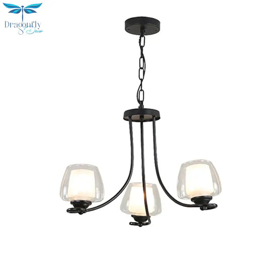 3/6 Bulbs Ceiling Lamp Sputnik Double - Layered Glass Traditional Dining Room Chandelier In Black