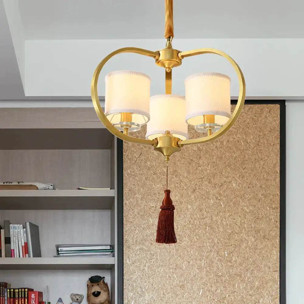 3/6 Lights Dining Room Chandelier Lamp Traditional Brass Ceiling Light With Drum Fabric Shade 3 /