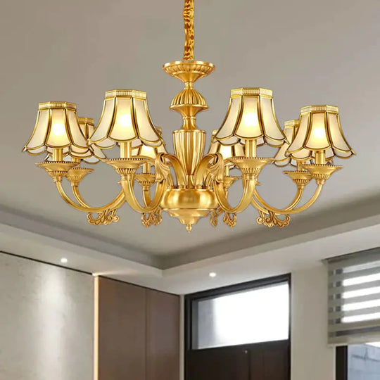 3/8 Lights Suspension Lighting Colonial Flared Frosted Glass Chandelier Pendant Lamp In Gold 8 /