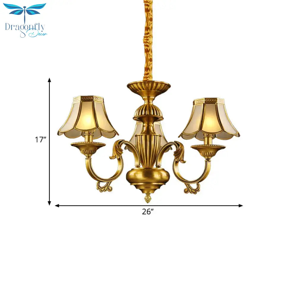 3/8 Lights Suspension Lighting Colonial Flared Frosted Glass Chandelier Pendant Lamp In Gold