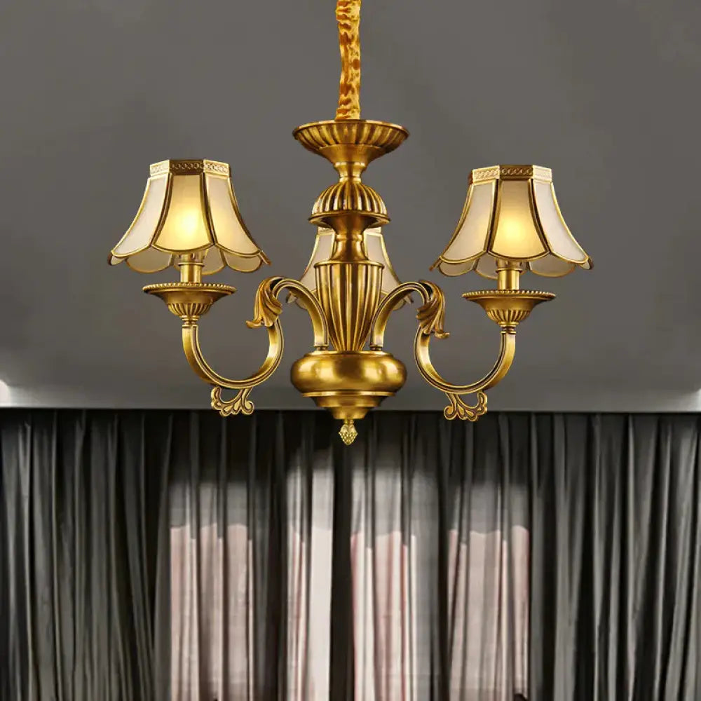 3/8 Lights Suspension Lighting Colonial Flared Frosted Glass Chandelier Pendant Lamp In Gold 3 /