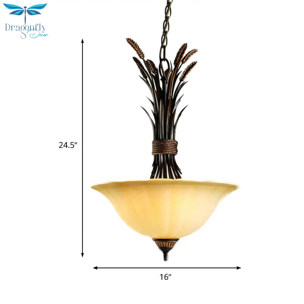 3 Heads Chandelier Pendant Lighting Traditional Wide Flare Beige Frosted Glass Ceiling Suspension