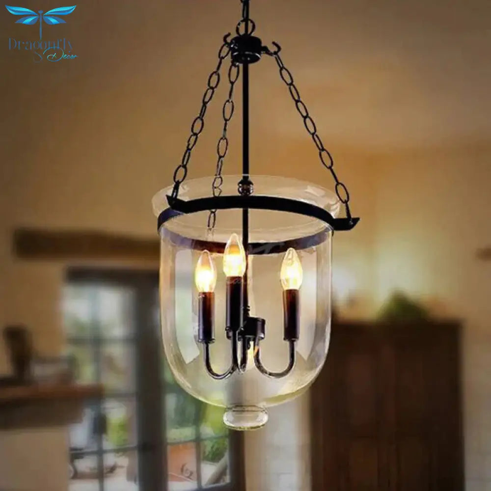 3 - Light Suspension Chandelier Pendant Light With Urn Shade Clear Glass Industrial Dining Room