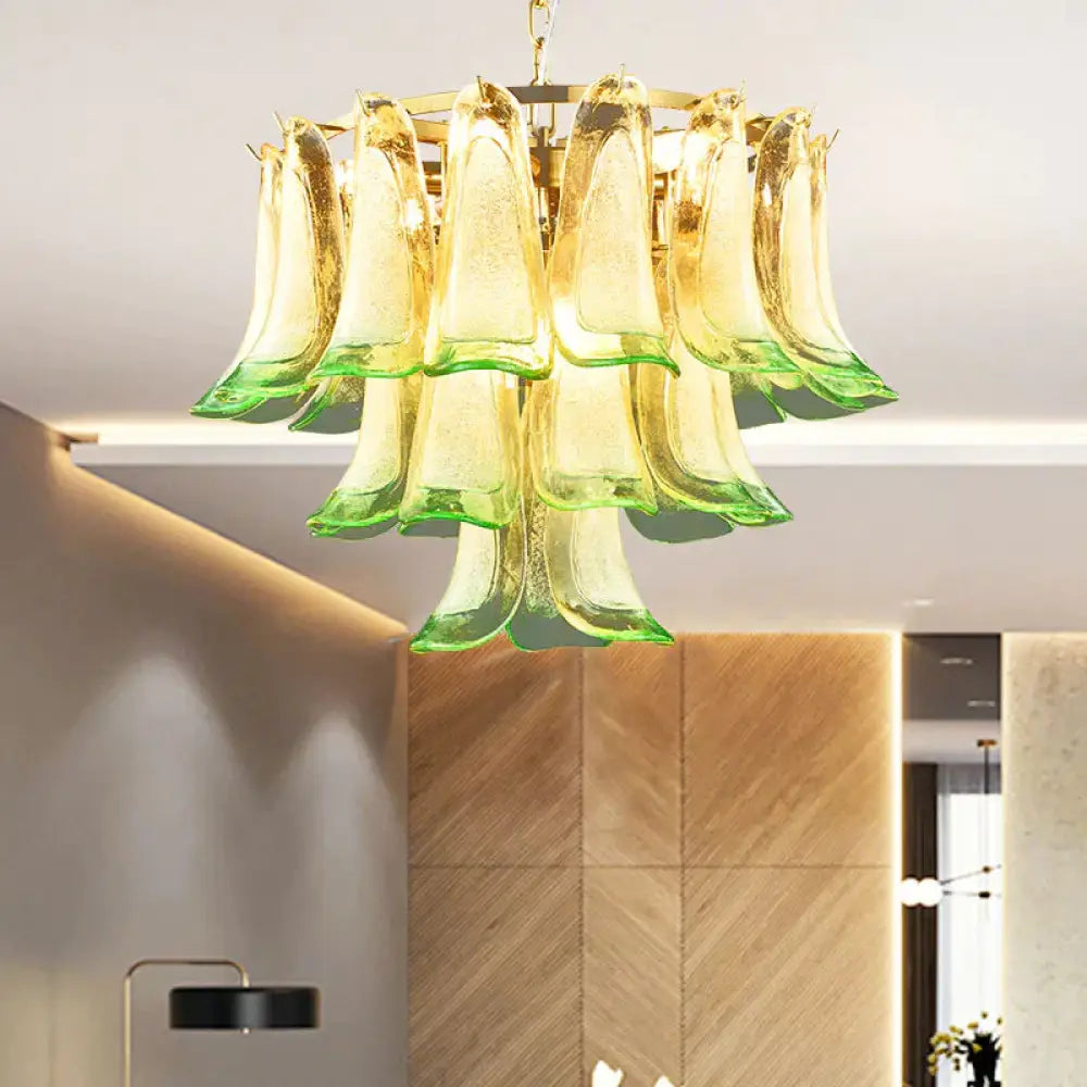 3 - Tier 9 - Light Stained Glass Chandelier Light Contemporary Drop Ceiling In Green For Hotel