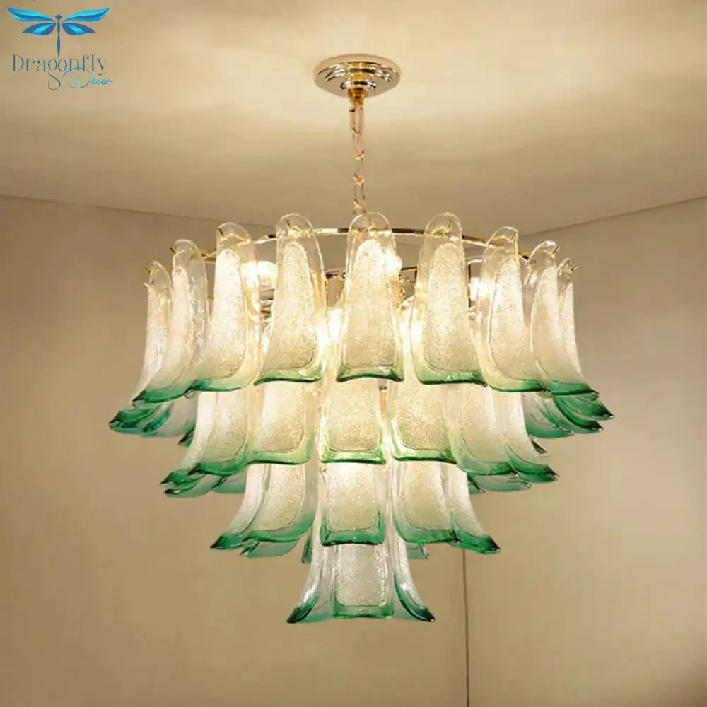 3 - Tier 9 - Light Stained Glass Chandelier Light Contemporary Drop Ceiling In Green For Hotel