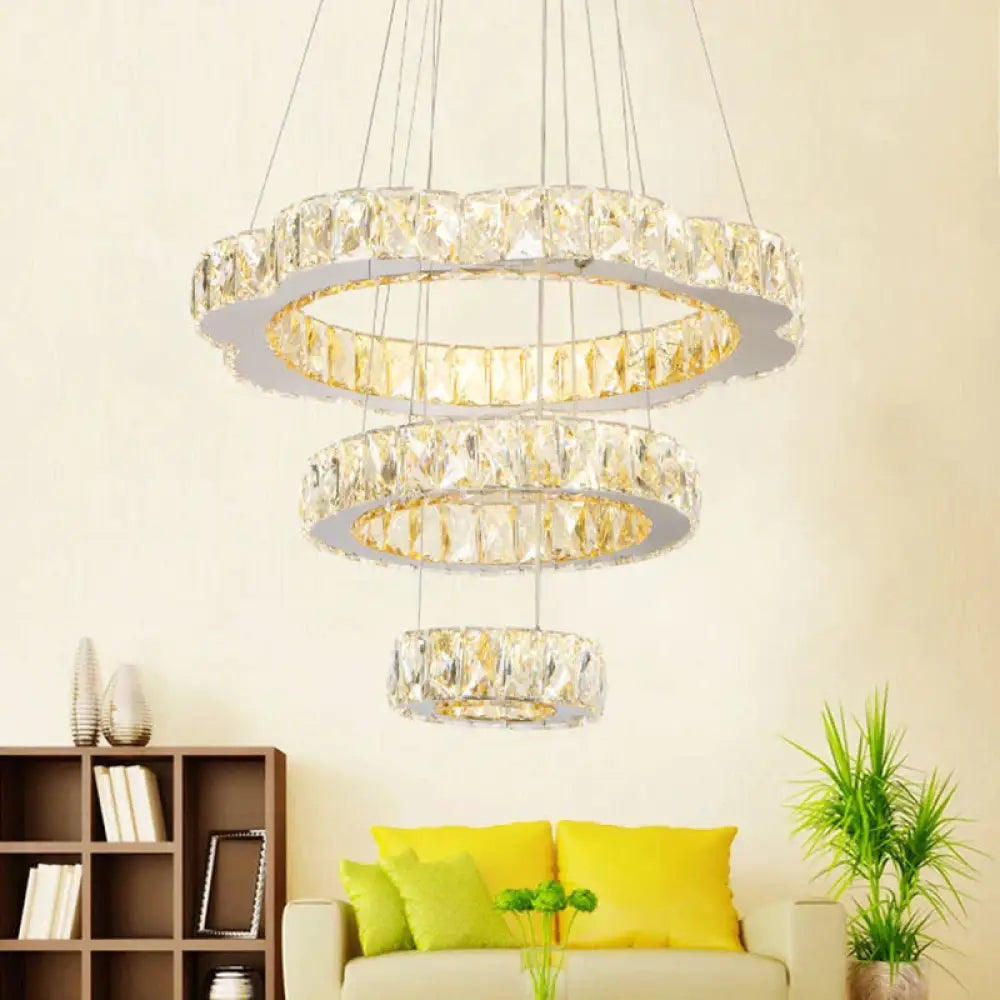 3 - Tier Chrome Ceiling Crystal Chandelier