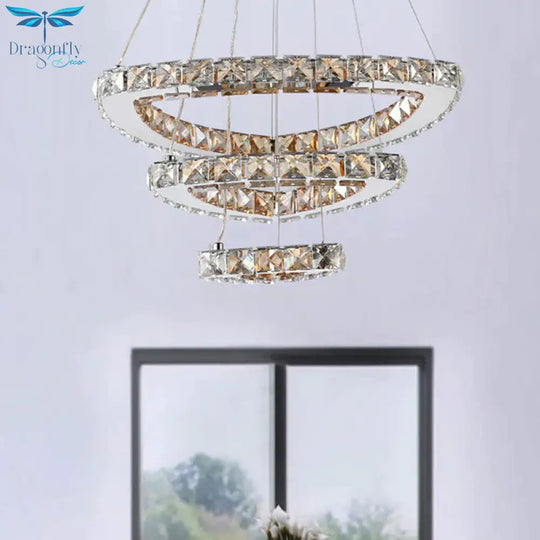 3 - Tier Semicircle Hanging Modern Crystal Chandelier Chrome