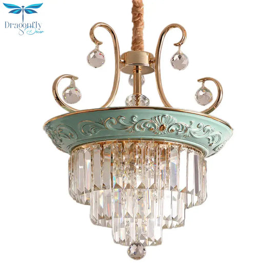3 Tiered Modernism Ceiling Chandelier Crystal Pendant Light In White/Green