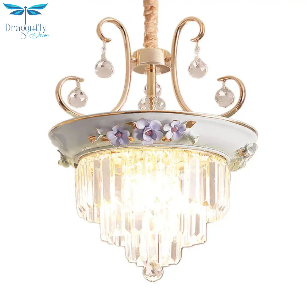 3 Tiered Modernism Ceiling Chandelier Crystal Pendant Light In White/Green