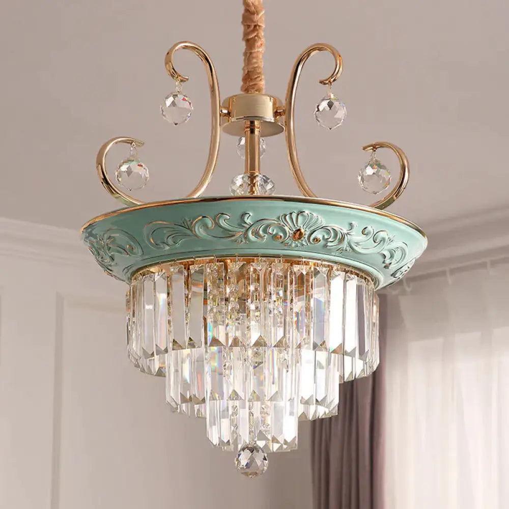 3 Tiered Modernism Ceiling Chandelier Crystal Pendant Light In White/Green Green / A