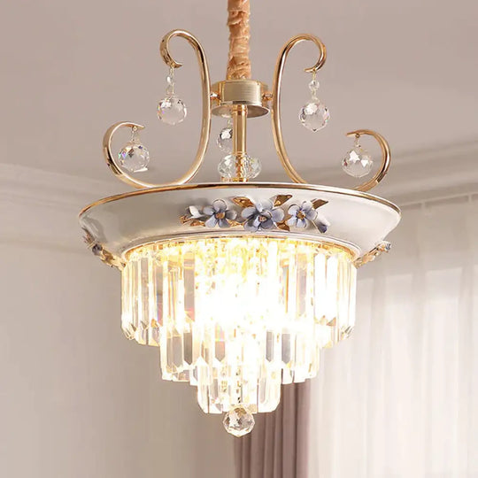3 Tiered Modernism Ceiling Chandelier Crystal Pendant Light In White/Green White / B