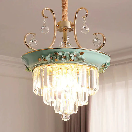 3 Tiered Modernism Ceiling Chandelier Crystal Pendant Light In White/Green Green / B