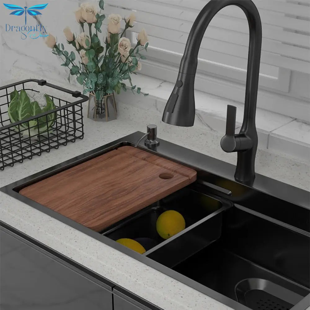 304 Stainless Steel Kitchen Sink Home Wash Basin Under The Counter Large Single - Slot With Faucet