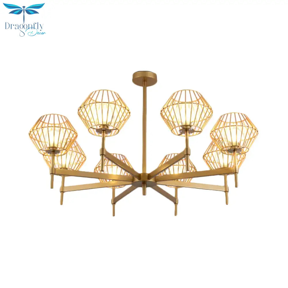 31.5’/39’ Wide Gold Cage Chandelier Pendant Traditional Iron 6/8 - Head Ceiling Light Fixture