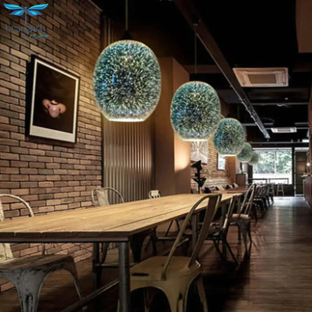 3D Fireworks Glass Pendant Lamp Colorful Ball Hanging For Hotel Living Room Dining Light