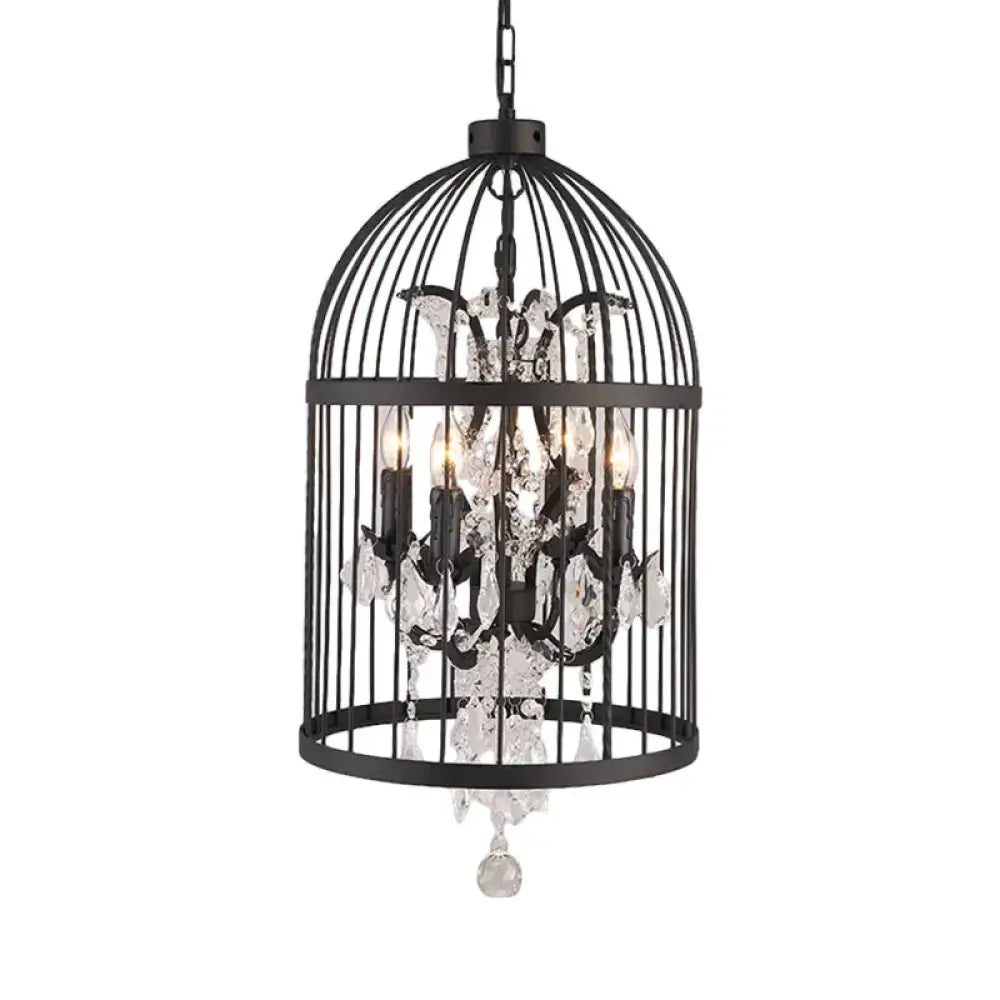 4 Lights Birdcage Chandelier Lighting Rustic Black Metal Pendant Light Fixture For Dining Room