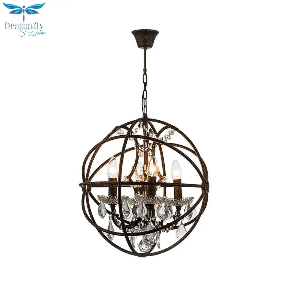 4 Lights Metal Hanging Chandelier Country Black Globe Dining Room Pendant Light Fixture With