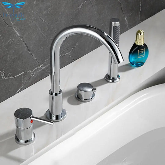 4Pcs Bathroom Bathtub Faucet Basin Deck Mounted Handheld Tub Mixer Tap Cold Hot Water With Hand