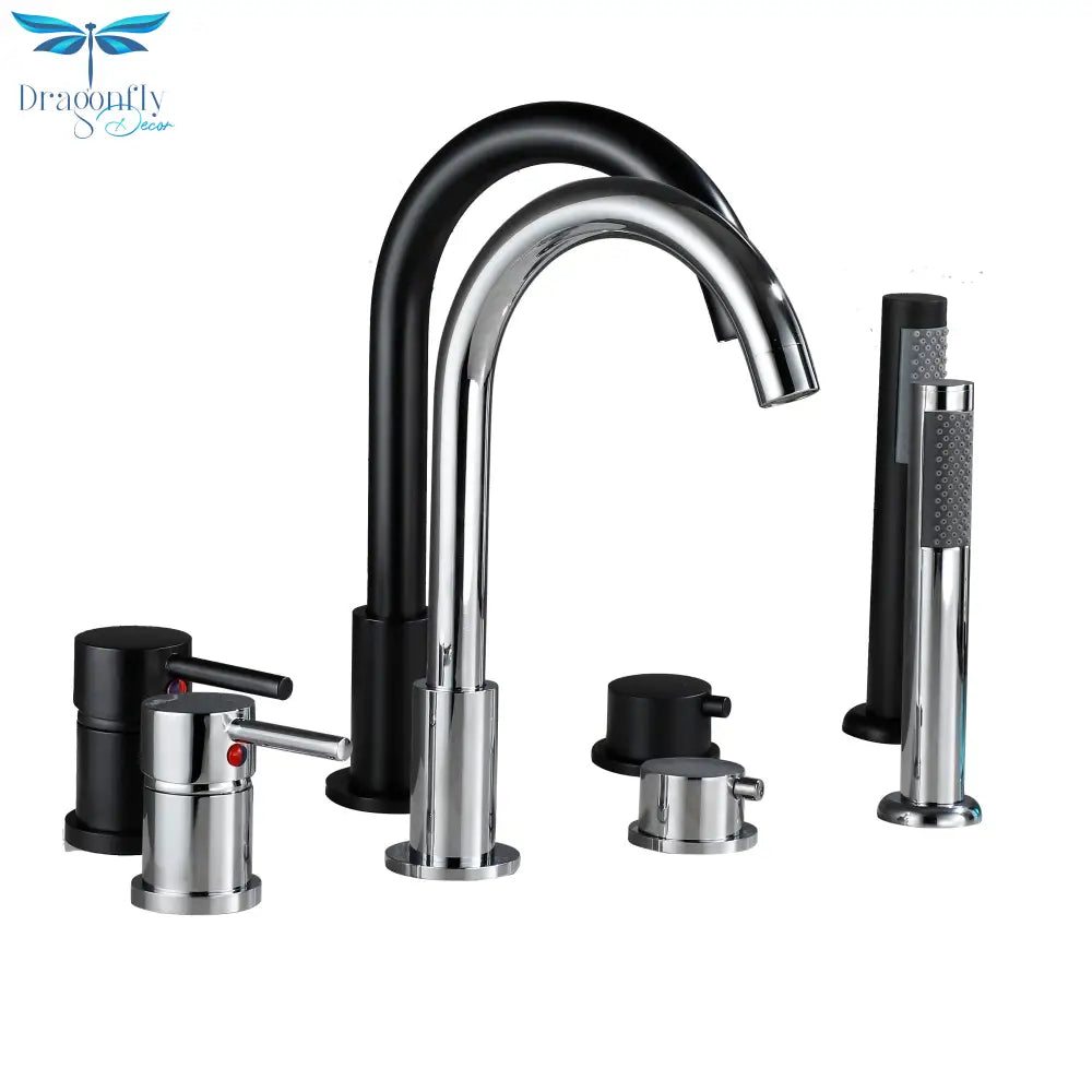 4Pcs Bathroom Bathtub Faucet Basin Deck Mounted Handheld Tub Mixer Tap Cold Hot Water With Hand