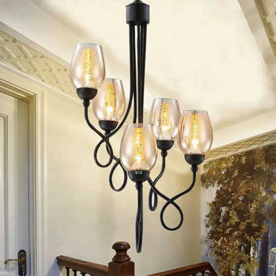 5/7 Bulbs Wine Cup Shaped Pendant Chandelier Traditional Black Glass Ceiling Suspension Lamp 5 /