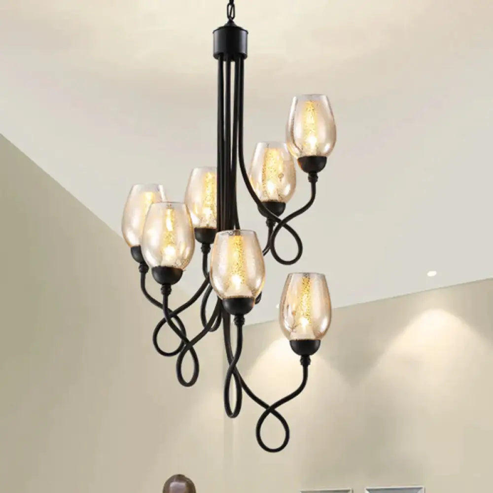5/7 Bulbs Wine Cup Shaped Pendant Chandelier Traditional Black Glass Ceiling Suspension Lamp 7 /