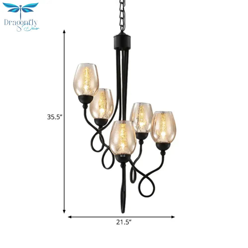 5/7 Bulbs Wine Cup Shaped Pendant Chandelier Traditional Black Glass Ceiling Suspension Lamp