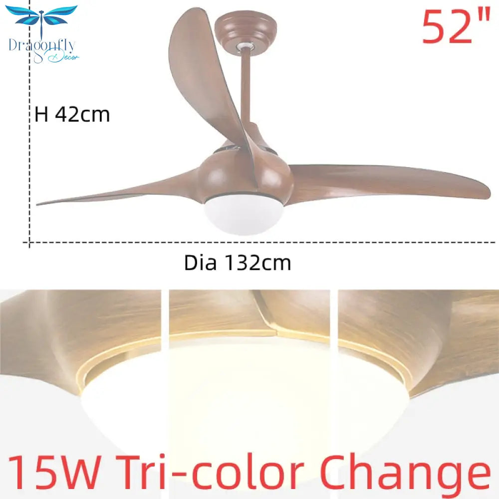52 - Inch Ceiling Fan Lamp With Remote - Features 3 - Color Change Abs Blades And Silent Copper