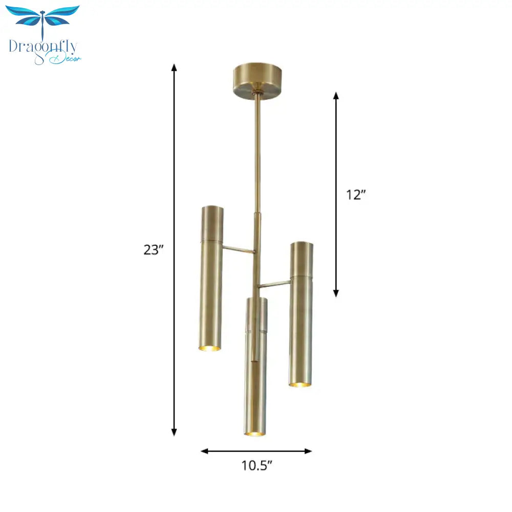 6/10 Heads Hallway Chandelier Lighting With Cylinder Metal Shade Modern Gold Hanging Lamp