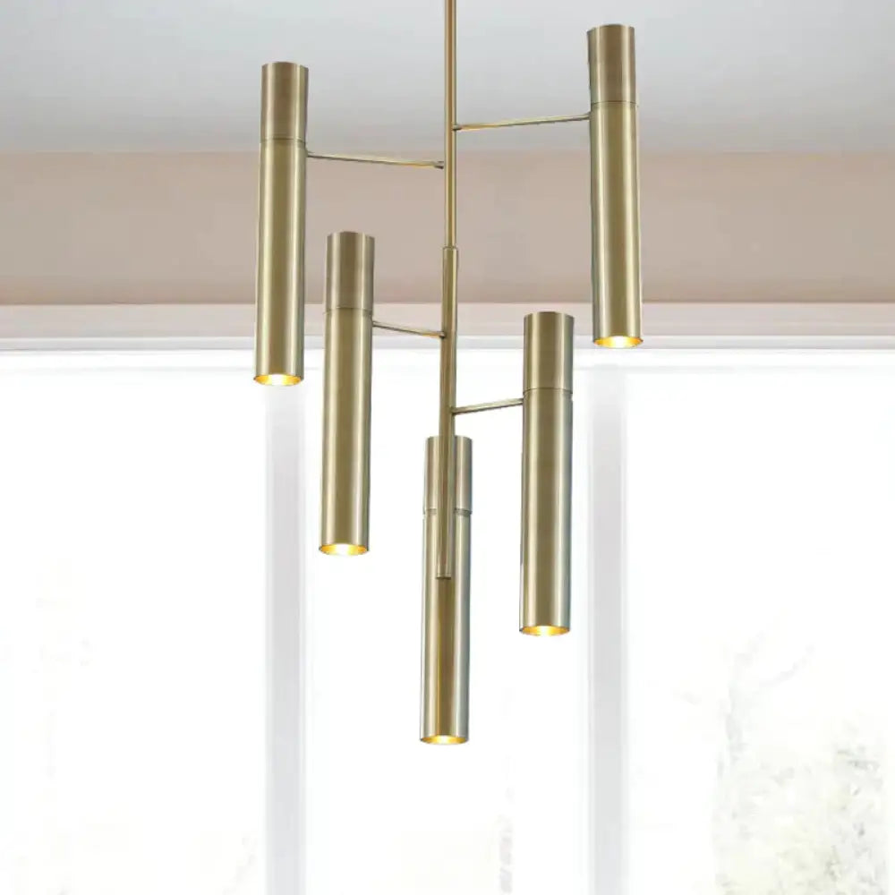 6/10 Heads Hallway Chandelier Lighting With Cylinder Metal Shade Modern Gold Hanging Lamp 10 / Brass